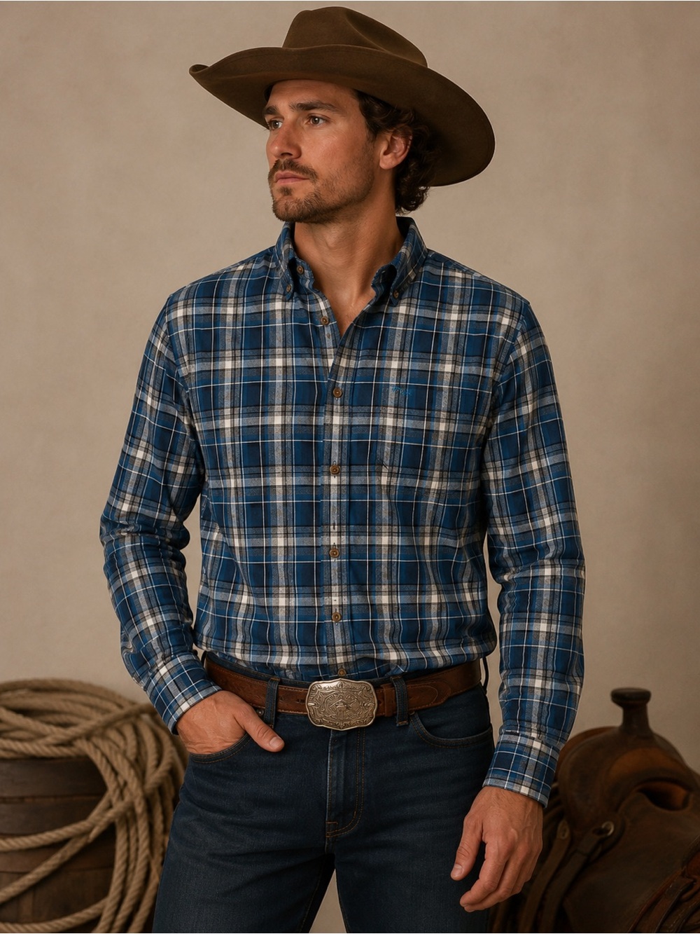Rigs & Rags Blue Plaid Flannel Button Up Shirt Men’s Large Cotton